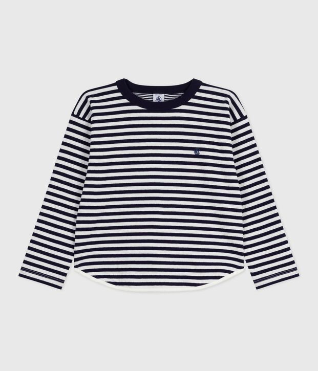 Lang&auml;rmeliges Kinder-T-Shirt aus Baumwolle mit Streifen blau/naturfarben