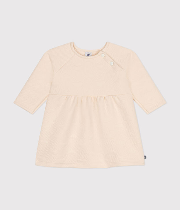 Lang&auml;rmeliges Baby-Kleid aus gestepptem Doppeljersey naturfarben