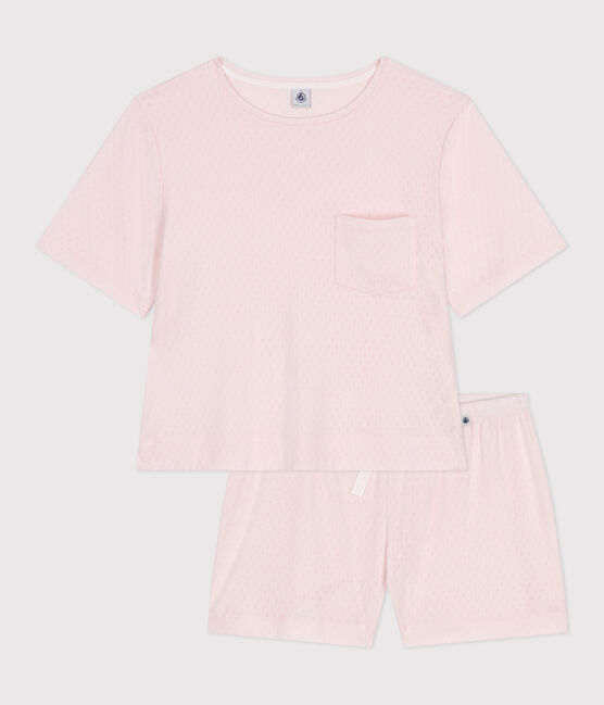 Damen-Kurzpyjama aus Baumwolle rosa FLEUR