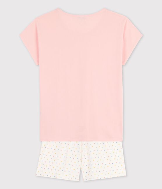 Kinder-Kurzpyjama aus Bio-Baumwolle für Mädchen rosa MINOIS/weiss MULTICO