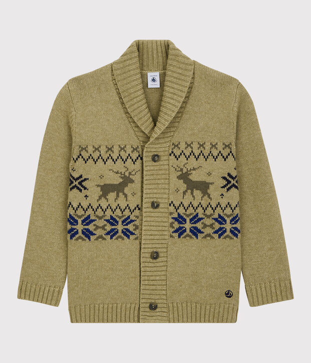 Kinder-Cardigan aus Wolle und Baumwolle f&uuml;r Jungen beige/vielfarbig
