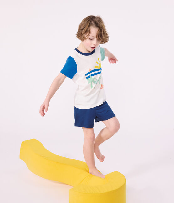 Kinder-Kurzpyjama aus Baumwolle weiss MARSHMALLOW/weiss MULTICO