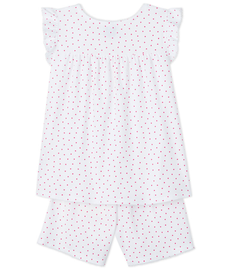 Kurz-Pyjama rosa aus Rippstrick f&uuml;r kleine M&auml;dchen weiss/rosa