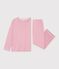 Damen-Pyjama aus Baumwolle mit geraden Beinen und Streifen rosa/weiss