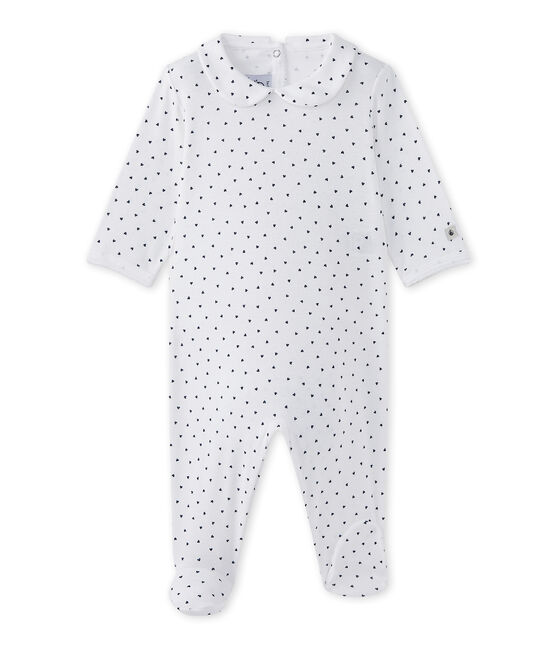Baby-Mädchen-Strampler mit Herzchen-Print weiss ECUME/blau MEDIEVAL