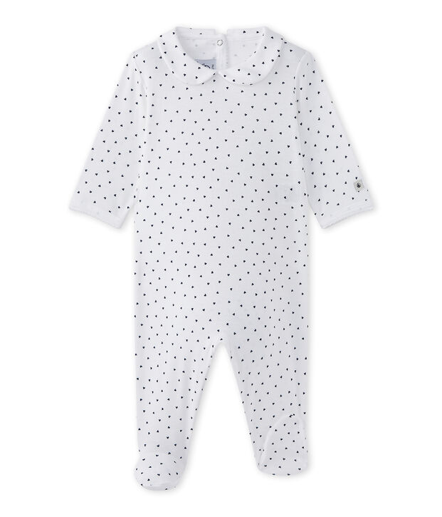 Baby-M&auml;dchen-Strampler mit Herzchen-Print weiss/blau