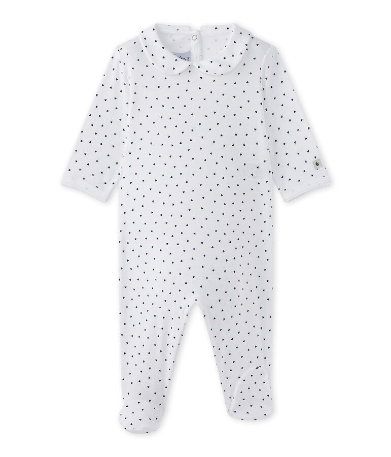 Baby-M&auml;dchen-Strampler mit Herzchen-Print weiss/blau