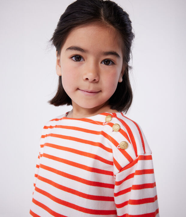 Lang&auml;rmeliges Kinder-Kleid aus Baumwolle mit Streifen rosa/rot