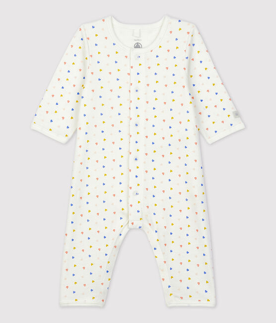 Fußloser Baby-Bodyjama aus Bio-Baumwolle weiss MARSHMALLOW/weiss MULTICO