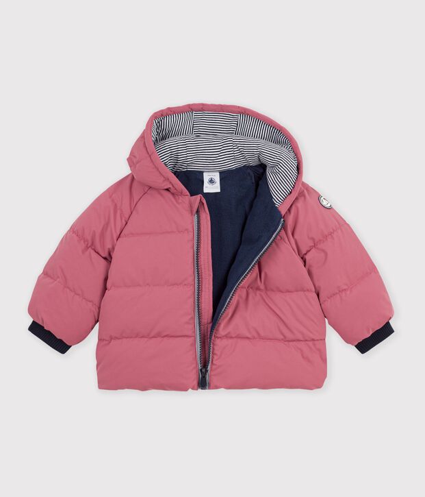 Baby-Winterjacke aus einfarbigem Polyester rosa