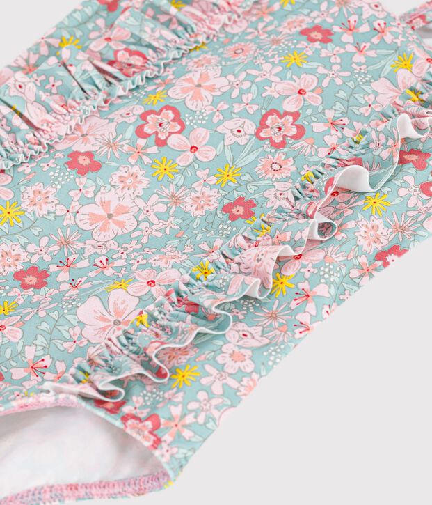 Einteiliger Baby-Badeanzug mit R&uuml;schen und Blumenmuster blau/vielfarbig