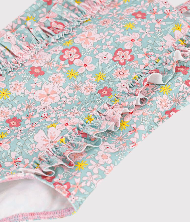 Einteiliger Baby-Badeanzug mit R&uuml;schen und Blumenmuster blau/vielfarbig