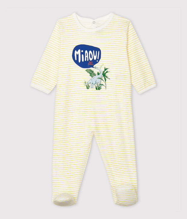 Baby-Strampler aus Rippstrick weiss/gelb