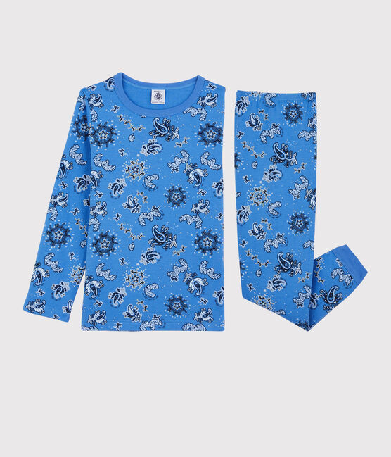Kinderpyjama aus Bio-Baumwolle blau BRASIER/weiss MULTICO