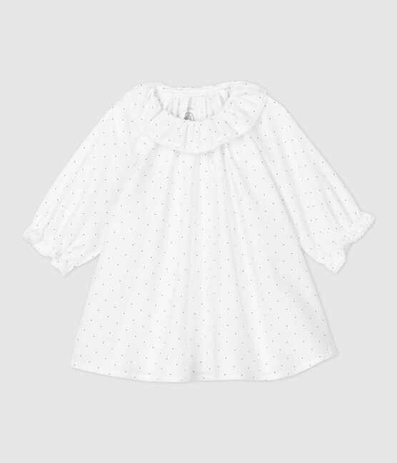 Baby-Kleid aus Bio-Baumwolltwill für Mädchen weiss MARSHMALLOW/grau GRIS