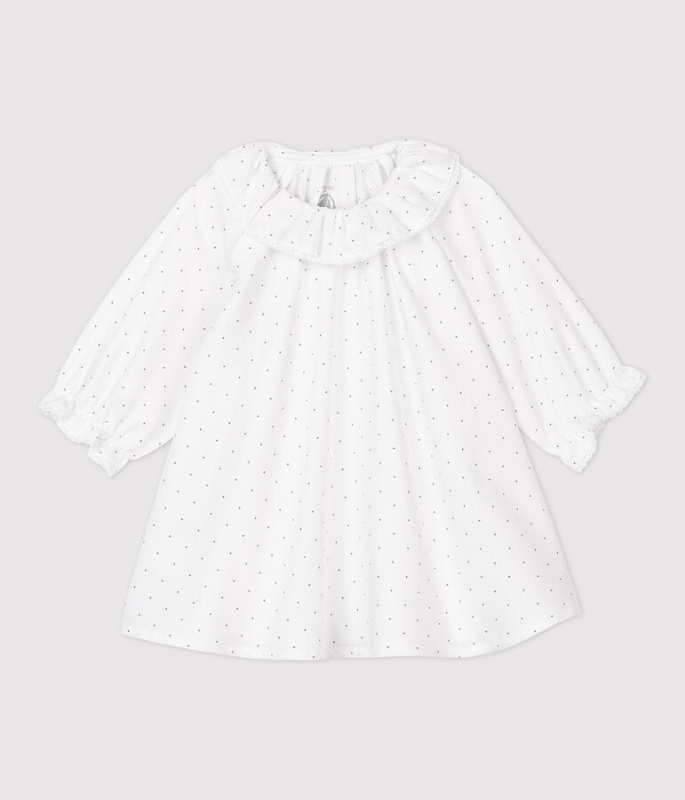 Baby-Kleid aus Bio-Baumwolltwill f&uuml;r M&auml;dchen weiss/grau