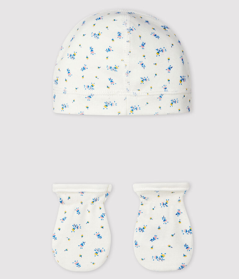 Set bestehend aus M&uuml;tzchen und F&auml;ustlingen f&uuml;r Neugeborene aus Rippstrick vielfarbig