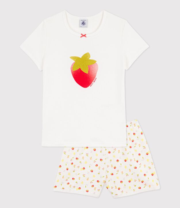 Kinder-Kurzpyjama aus Baumwolle mit Fruchtmotiv weiss/vielfarbig