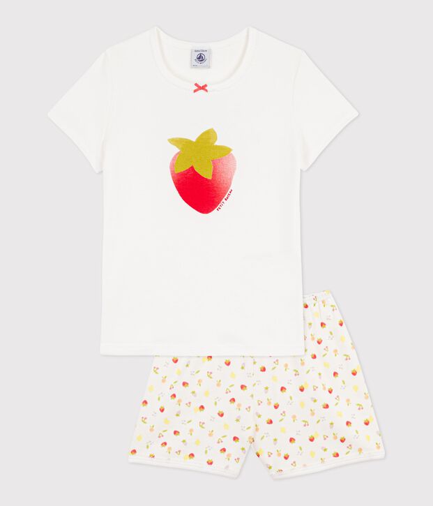 Kinder-Kurzpyjama aus Baumwolle mit Fruchtmotiv weiss/vielfarbig