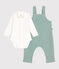 Newborn-Set Latzhose und bestickter Body aus Baumwolle grün PAUL