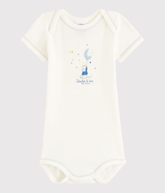 Kurzärmeliger Baby-Body Jungen weiss Lait