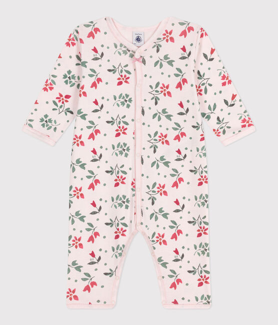 Strampler ohne Füßchen aus Baumwolle mit Blumenmotiv rosa FLEUR/weiss MULTICO