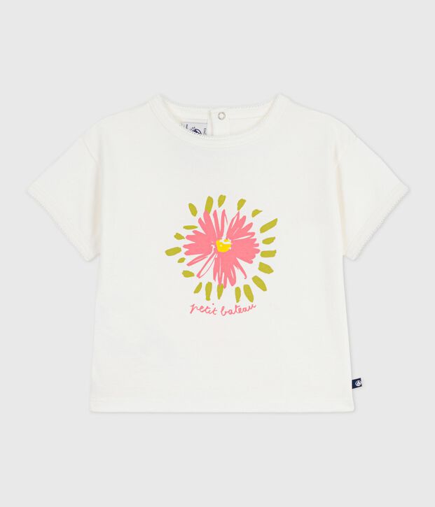 Kurz&auml;rmeliges Baby-T-Shirt aus Baumwolle mit Blumenmotiv weiss