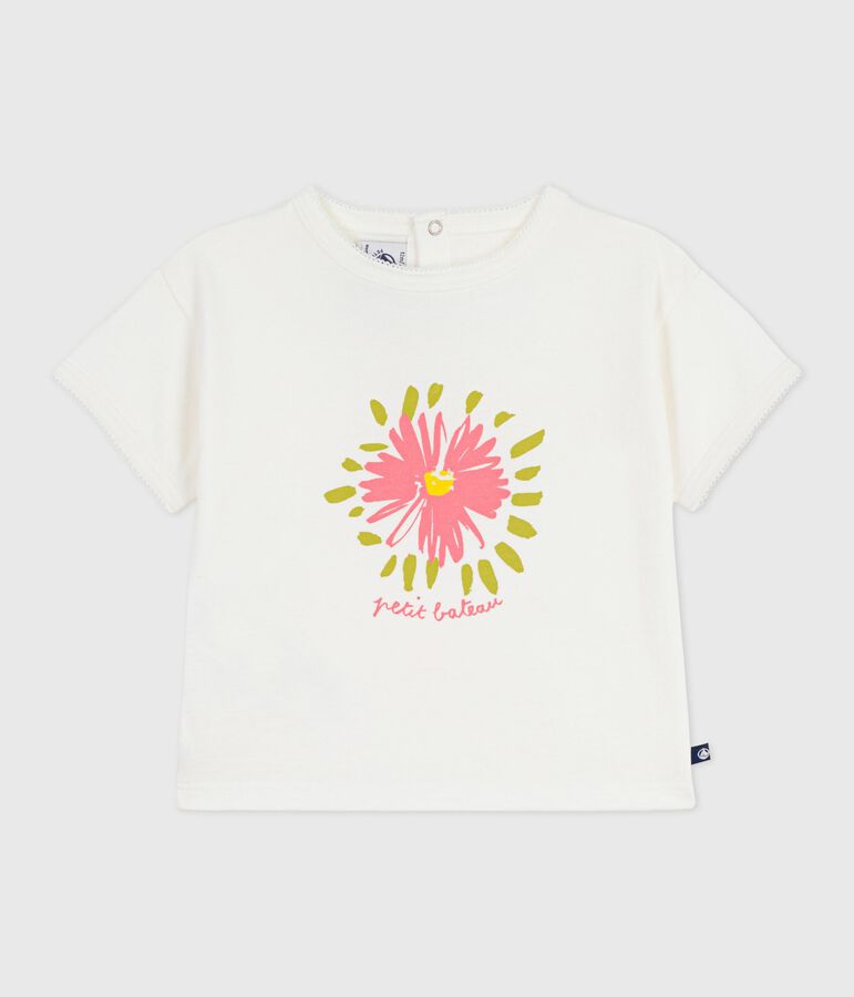 Kurz&auml;rmeliges Baby-T-Shirt aus Baumwolle mit Blumenmotiv weiss