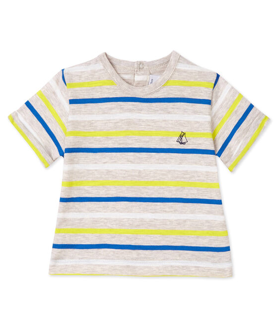 Gestreiftes Baby-Jungen-T-Shirt beige CREAMY/weiss MULTICO