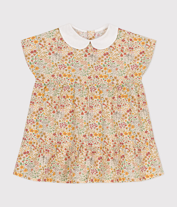Kurz&auml;rmeliges Baby-Kleid aus Popeline naturfarben/vielfarbig