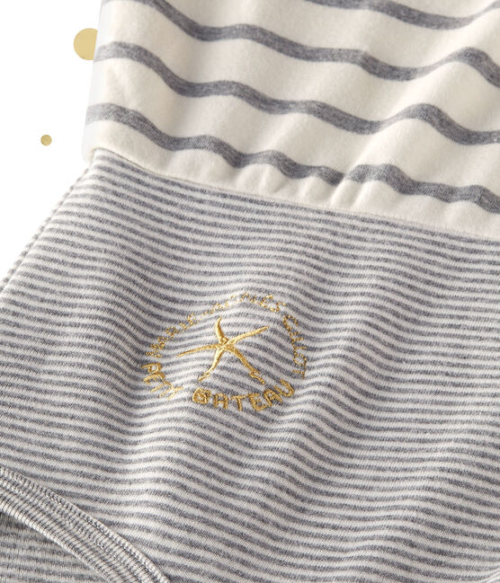 Langarm Body Damen Petit bateau x Marie-Agnès Gillot beige COQUILLE/grau SUBWAY