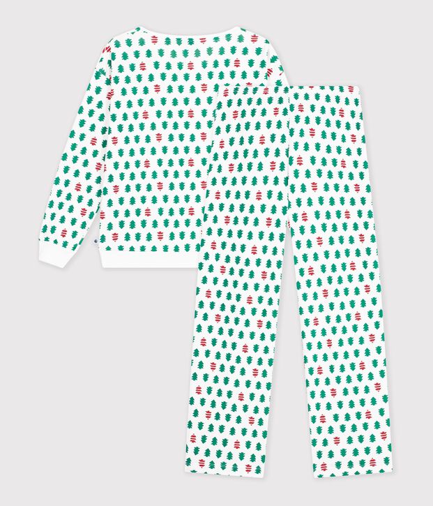 Damen-Pyjama aus Baumwolle mit Tannenbaum-Motiv weiss/vielfarbig