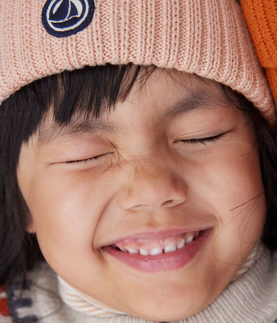 Kinder-Mütze aus Strick mit Fleece-Futter für Jungen und Mädchen. rosa SALINE