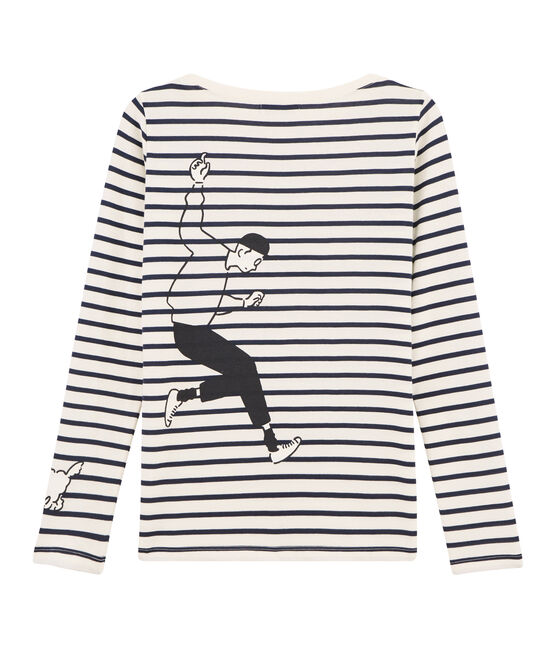 Gestreiftes T-Shirt für Damen beige COQUILLE/blau SMOKING
