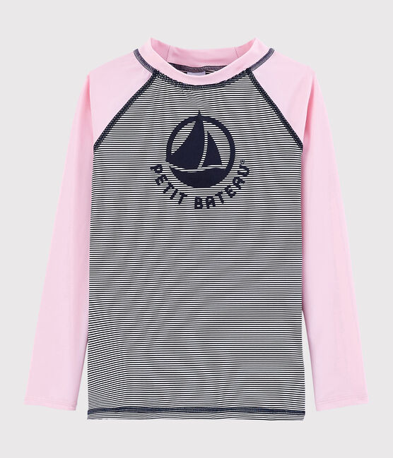 Kinder-T-Shirt mit UV-Schutz aus recycelten Materialien rosa MINOIS/weiss MULTICO