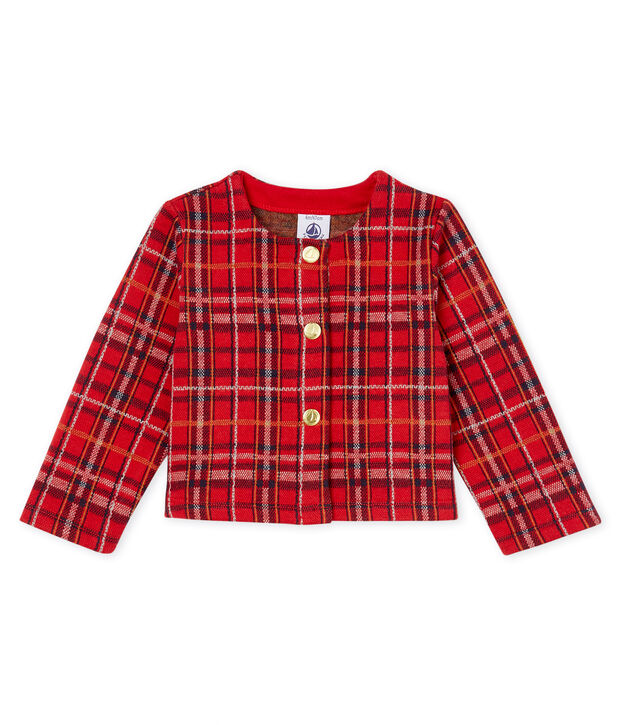 Karierter Baby-Cardigan f&uuml;r M&auml;dchen rot/vielfarbig