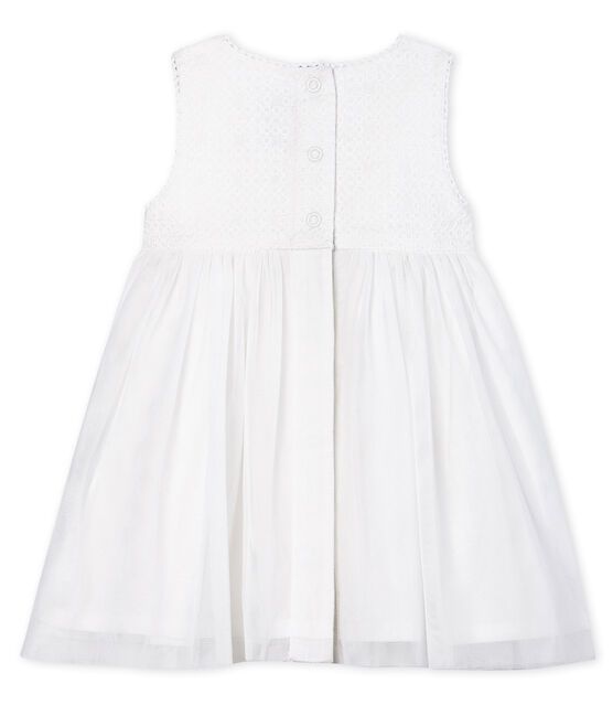Kurzärmeliges Baby-Festtagskleid Mädchen weiss MARSHMALLOW/braun CUIVRE