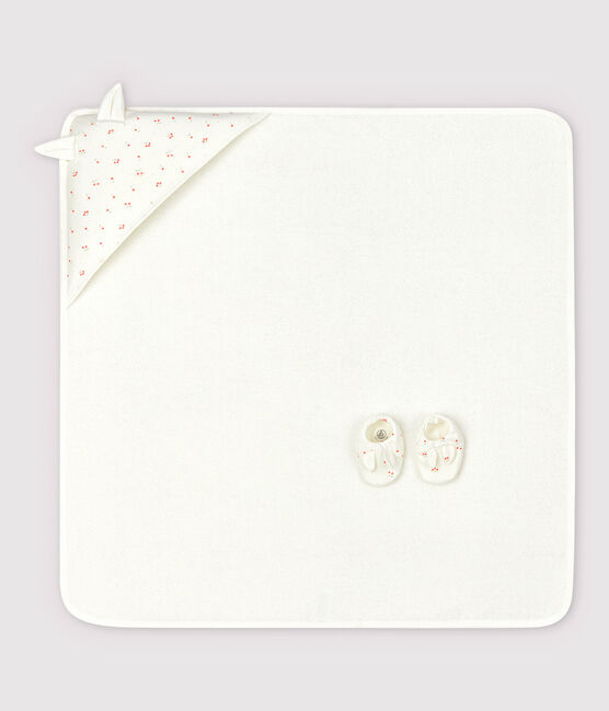 Box mit Badetuch und Babyschuhen aus Frottee und Bio-Baumwolle weiss MARSHMALLOW/weiss MULTICO