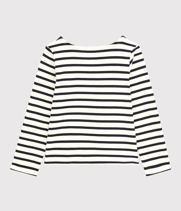 Streifenshirt aus Baumwolle f&uuml;r M&auml;dchen weiss/blau