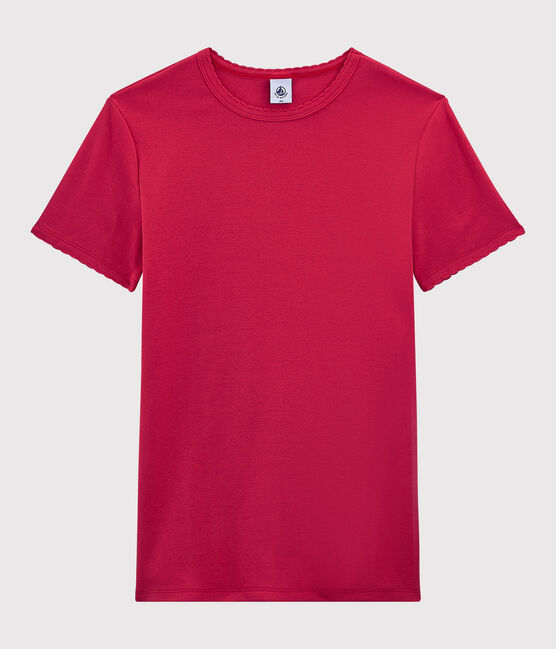 Klassisches Damen-T-Shirt aus Baumwolle mit Rundhalsausschnitt rosa CRANBERRY