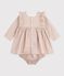 Baby-Kleid aus Baumwolle mit grafischem Muster naturfarben/weiss