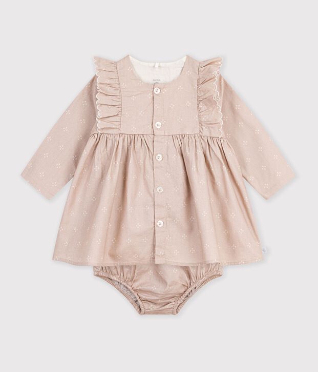 Baby-Kleid aus Baumwolle mit grafischem Muster naturfarben/weiss