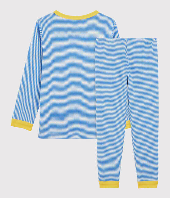Kinderpyjama aus Bio-Baumwolle mit Ringelstreifen blau BRASIER/grau MARSHMALLOW