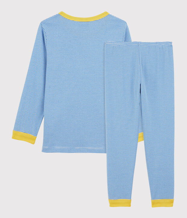 Kinderpyjama aus Bio-Baumwolle mit Ringelstreifen blau/weiss