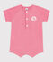 Baby-Kurzoverall aus einfarbigem Baumwoll-Frottee mit Aufnäher rosa PEONIA