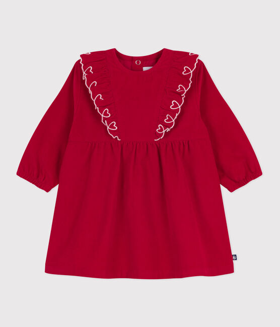 Langärmeliges Baby-Kleid aus einfarbigem Fein-Cord rot TERKUIT
