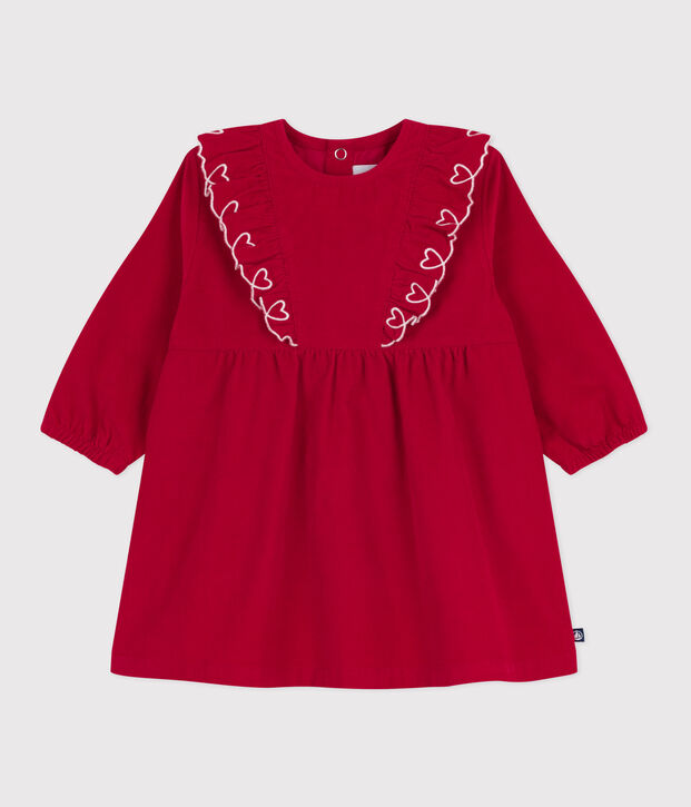 Lang&auml;rmeliges Baby-Kleid aus einfarbigem Fein-Cord rot