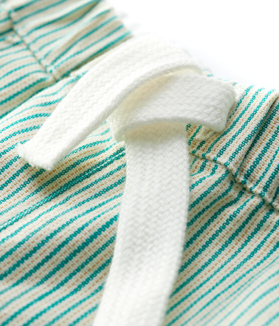 Gestreifte Baby-Shorts aus Sergestoff Jungen weiss MARSHMALLOW/grün GAZON