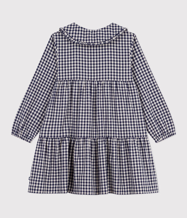 Lang&auml;rmeliges Kinder-Kleid aus Flanell mit Karomuster blau/naturfarben