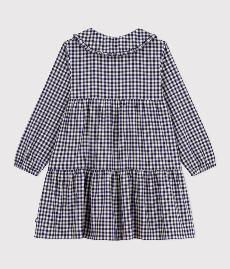 Lang&auml;rmeliges Kinder-Kleid aus Flanell mit Karomuster blau/naturfarben